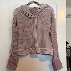 Distressed Purple Hooded Button-Up Jacket